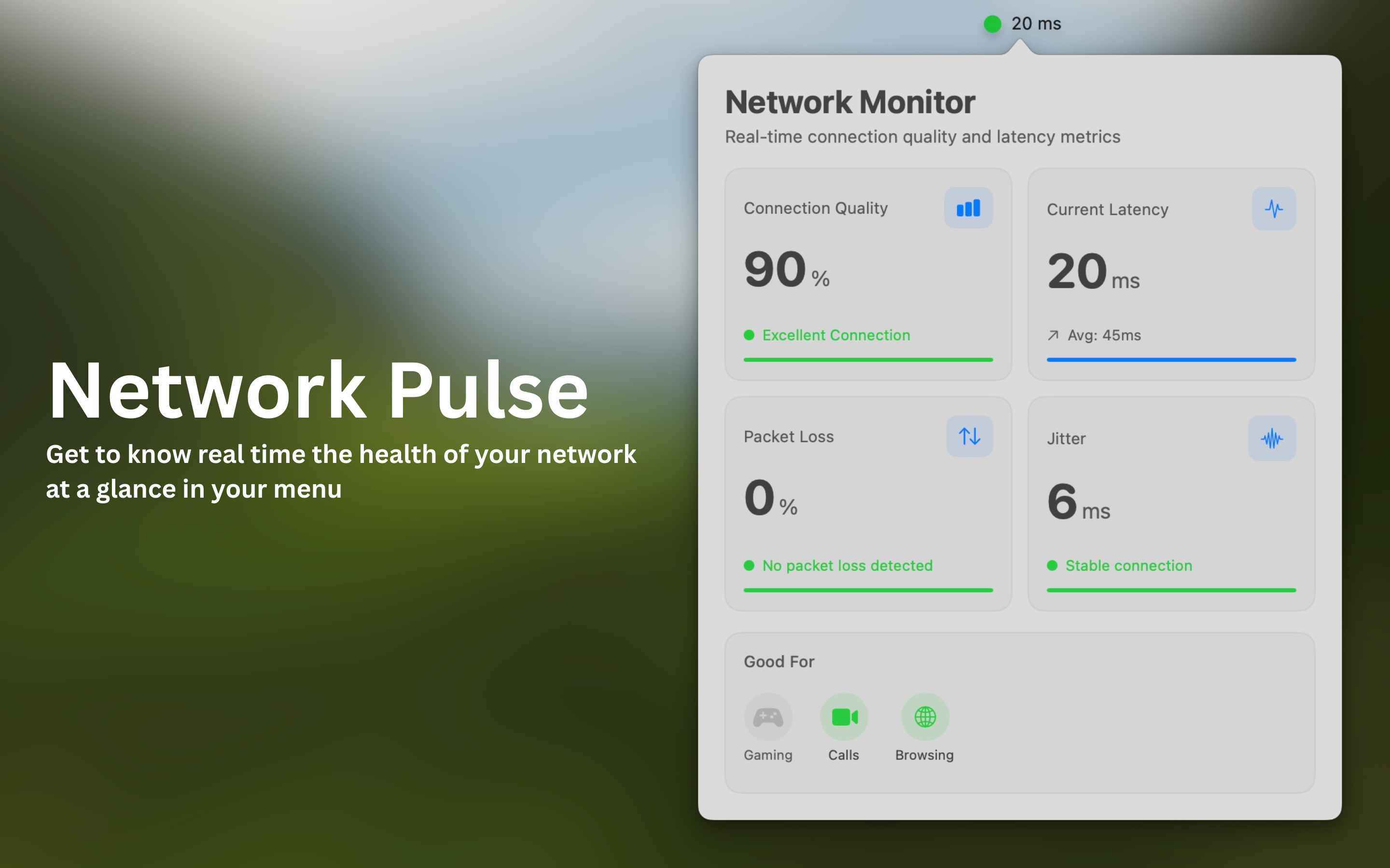 Healthy Network menu bar showing network status