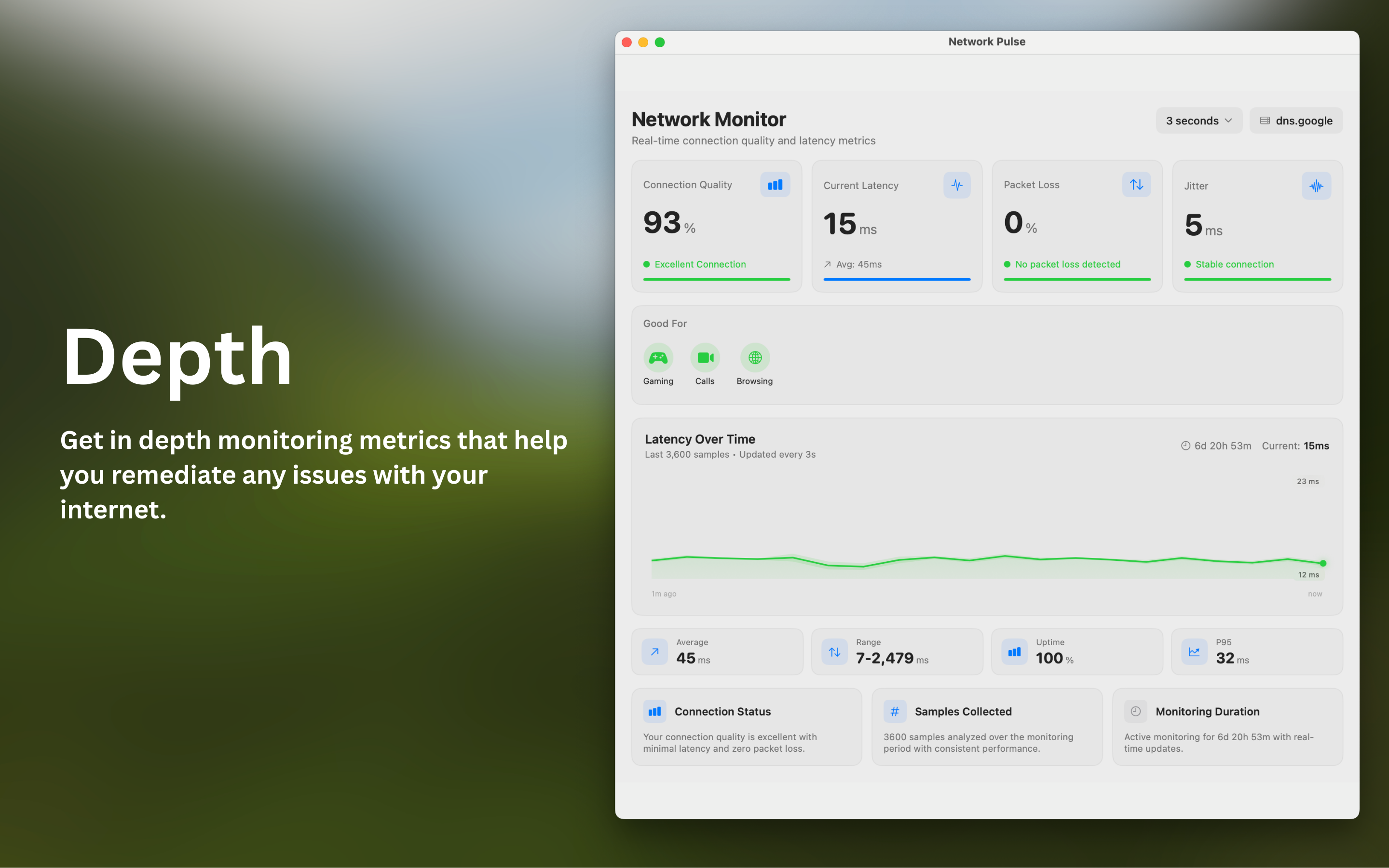 Healthy Network sparkline chart showing network history